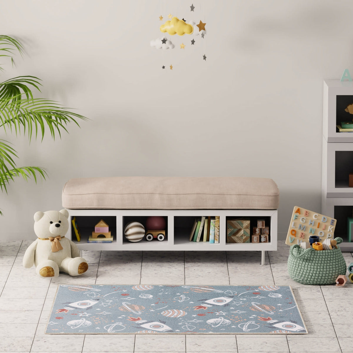 Astra Machine Washable ASW18 Blue Multicolor Rug - room scene