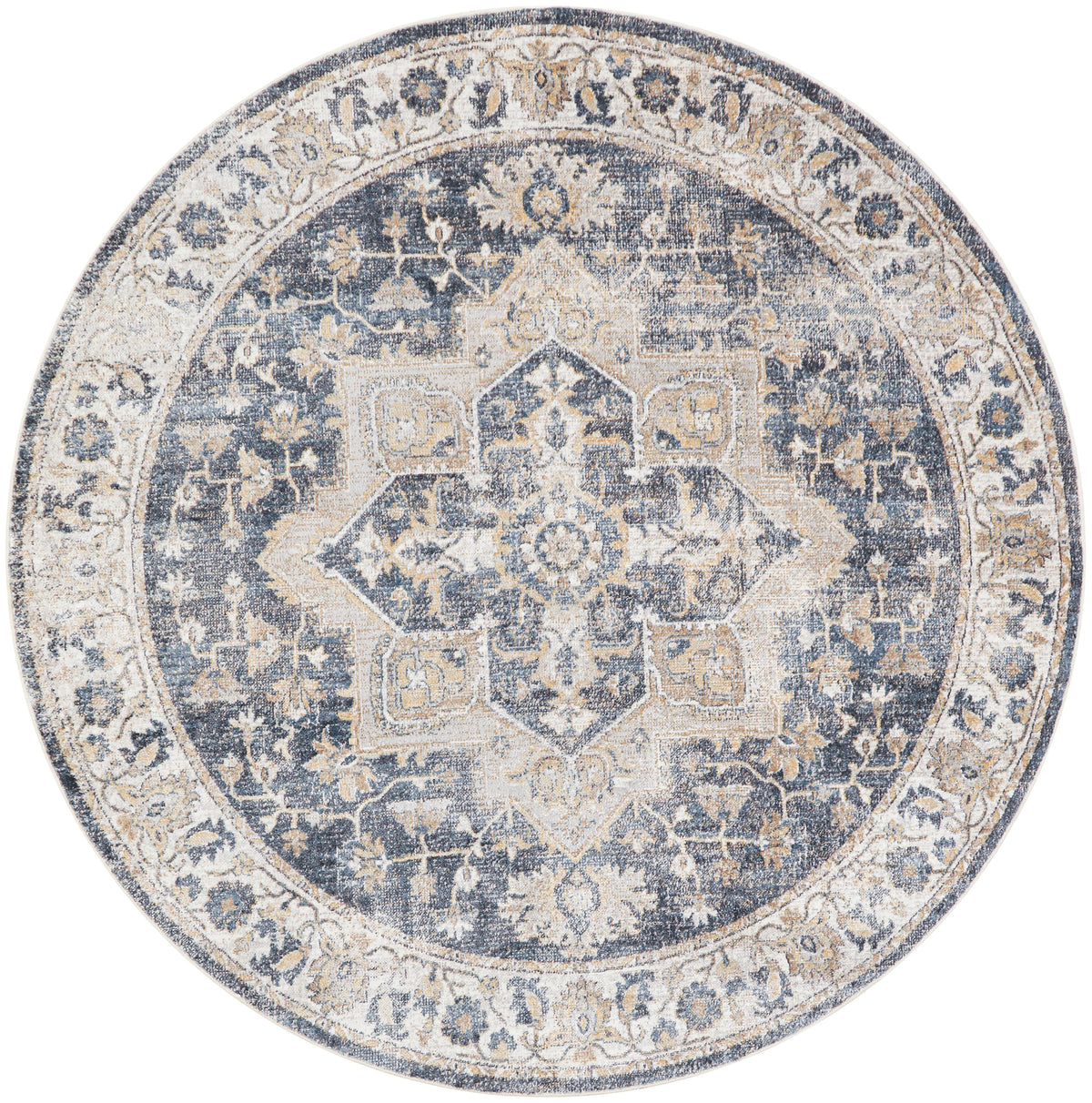Astra Machine Washable ASW12 Grey Blue Rug - Round