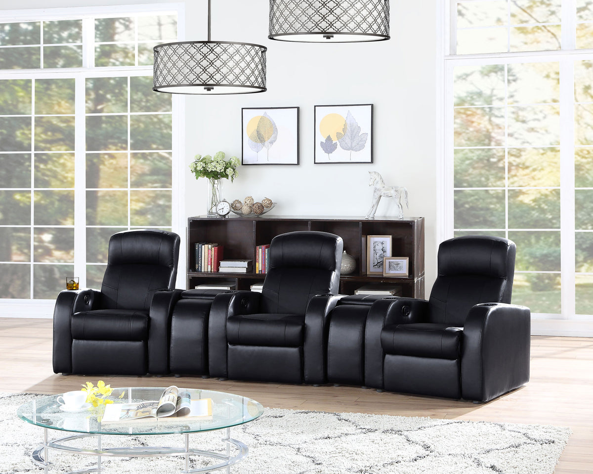 Cyrus 5-piece Upholstered Home Theater Seating with 3 Recliners and 2 Wedge Consoles