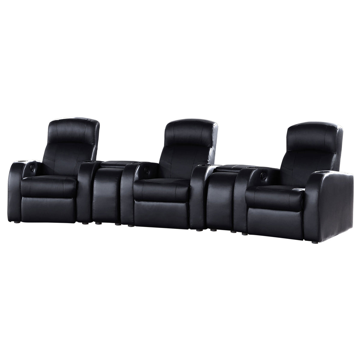Cyrus 5-piece Upholstered Home Theater Seating with 3 Recliners and 2 Wedge Consoles