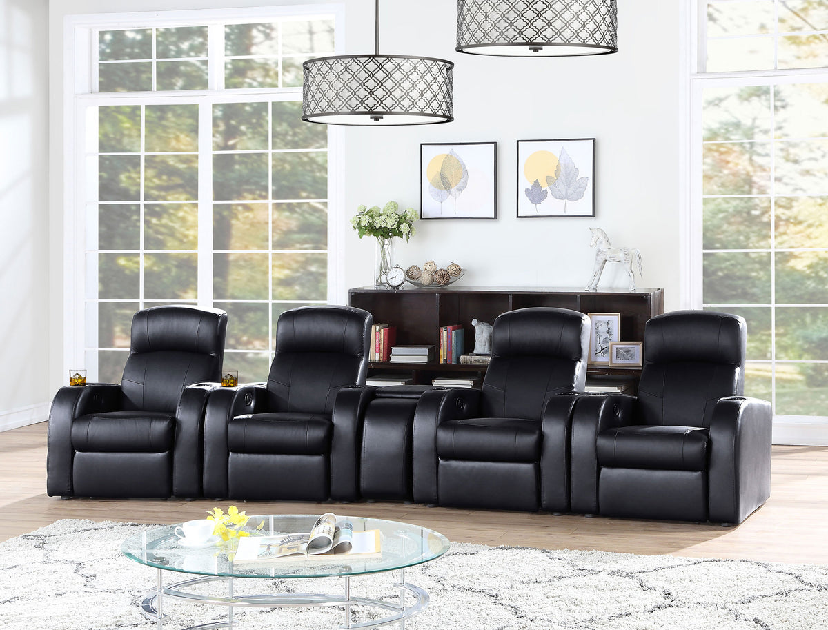 Cyrus 5-piece Upholstered Home Theater Seating with 4 Recliners and 1 Wedge Console