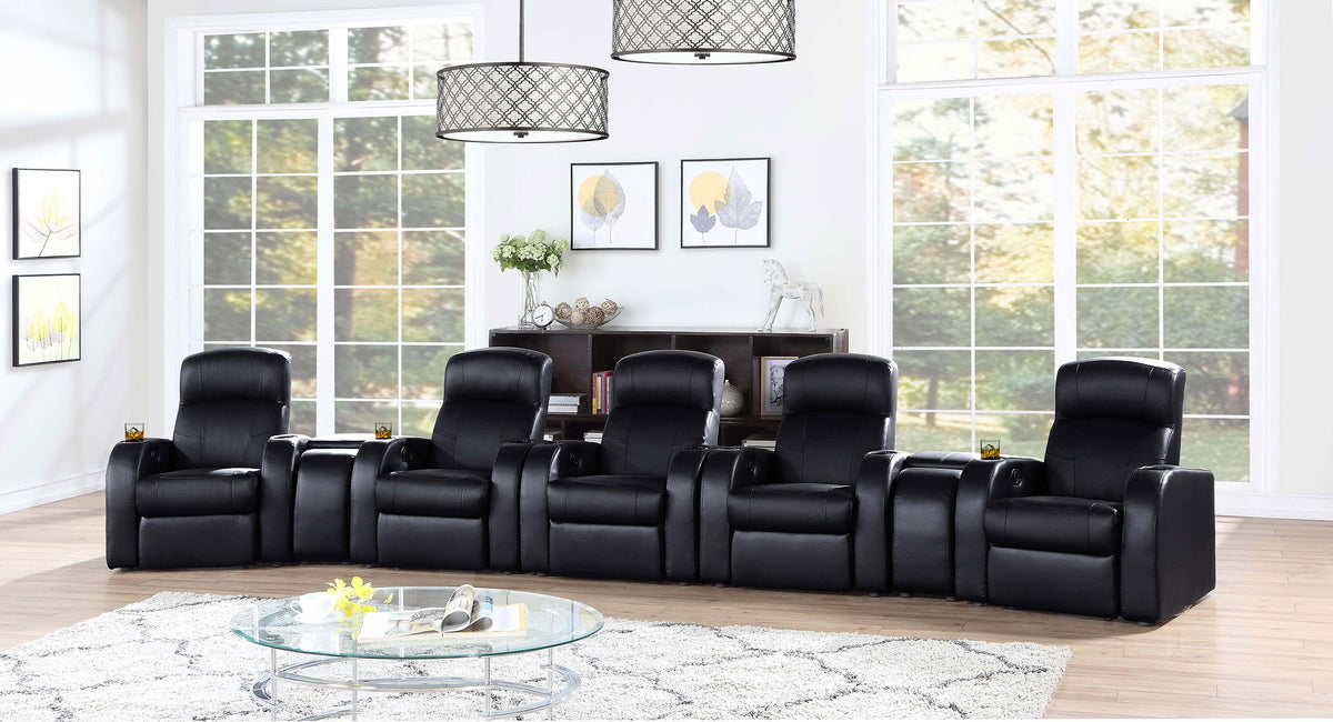 Cyrus 7-piece Upholstered Home Theater Seating with 5 Recliners and 2 Wedge Consoles