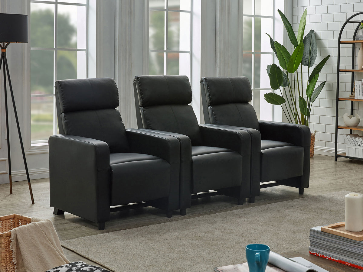 Toohey Upholstered Tufted Recliner Living Room Set Black with 3 Push-Back Recliners