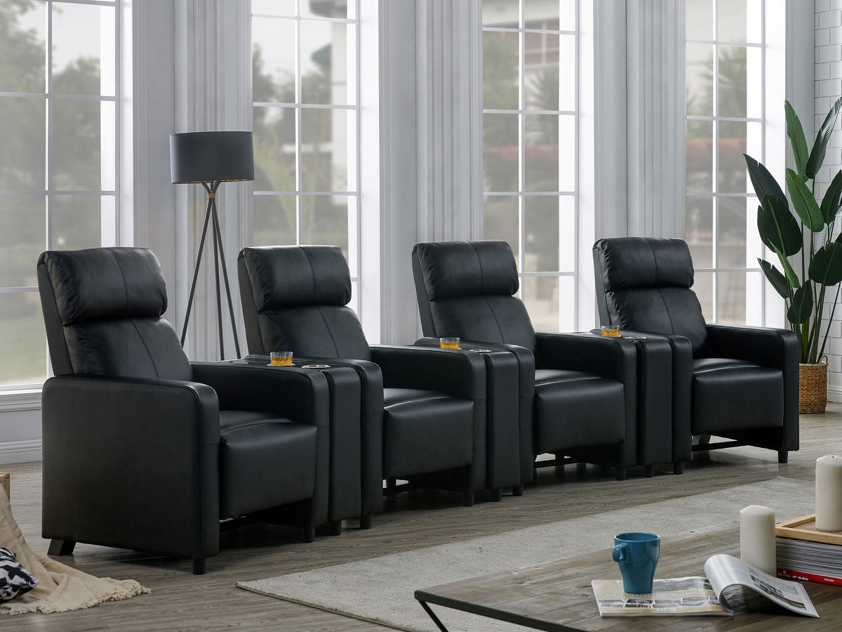 Toohey Upholstered Tufted Recliner Living Room Set Black with 4 Push-Back Recliners and 3 Wedge Consoles