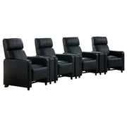 Toohey Upholstered Tufted Recliner Living Room Set Black with 4 Push-Back Recliners and 3 Wedge Consoles