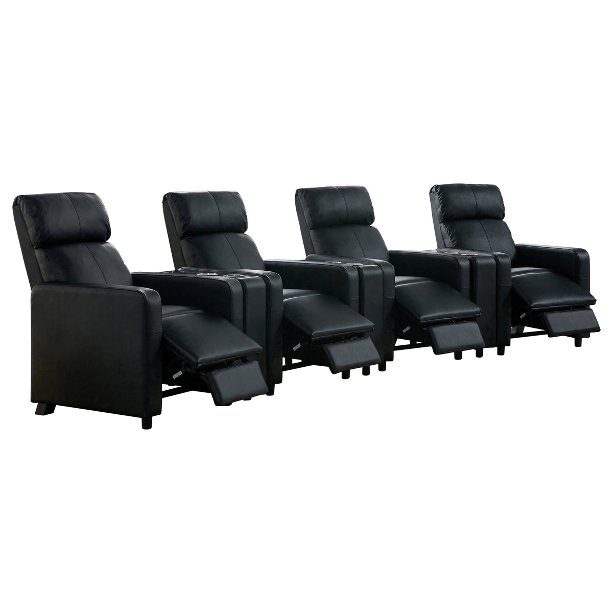 Toohey Upholstered Tufted Recliner Living Room Set Black with 4 Push-Back Recliners and 3 Wedge Consoles