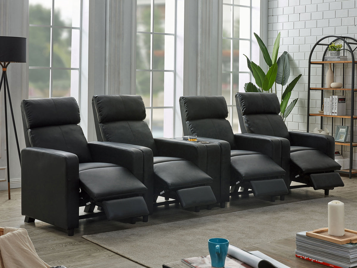 Toohey Upholstered Tufted Recliner Living Room Set Black with 4 Push-Back Recliners and 1 Wedge Console
