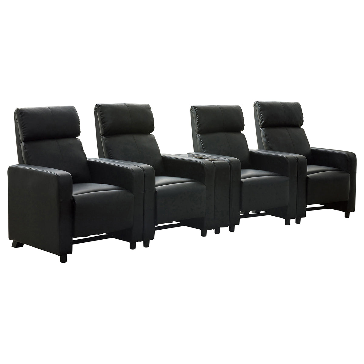 Toohey Upholstered Tufted Recliner Living Room Set Black with 4 Push-Back Recliners and 1 Wedge Console