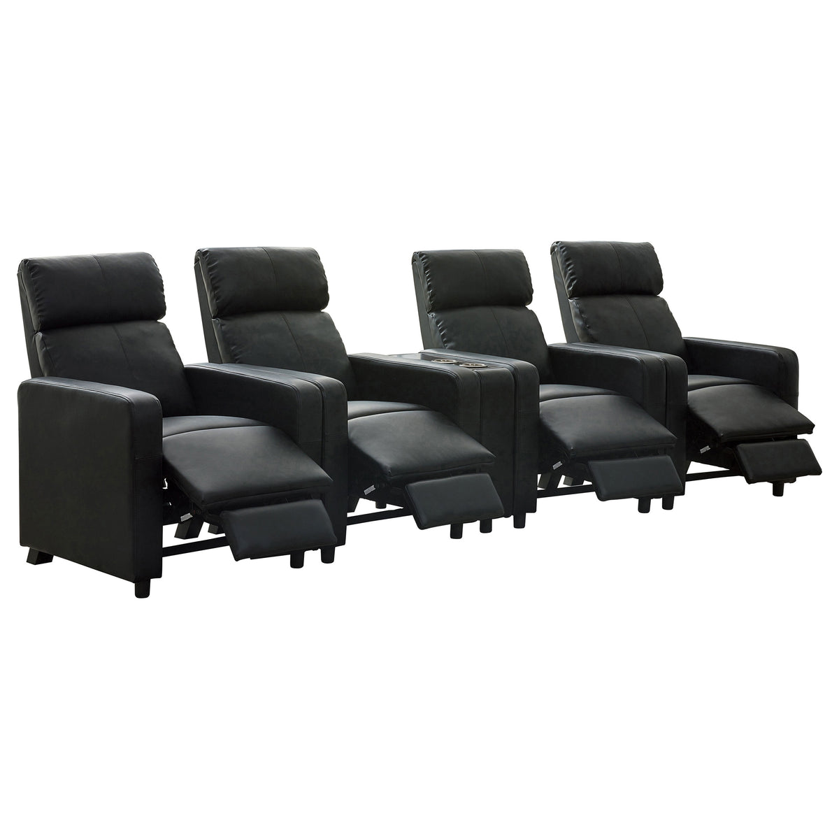 Toohey Upholstered Tufted Recliner Living Room Set Black with 4 Push-Back Recliners and 1 Wedge Console