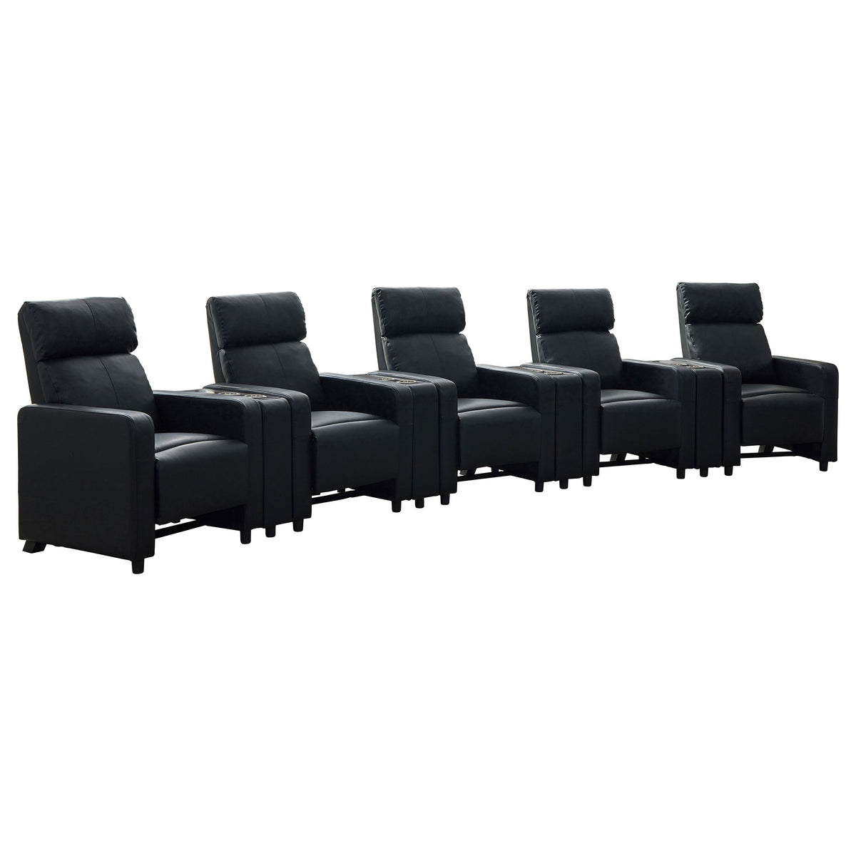 Toohey Upholstered Tufted Recliner Living Room Set Black with 5 Push-Back Recliners and 4 Wedge Consoles