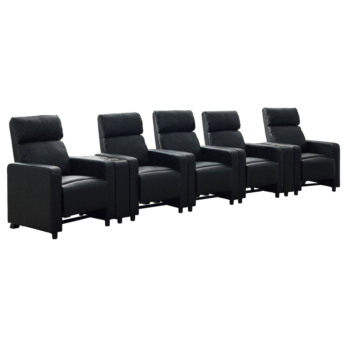 Toohey Upholstered Tufted Recliner Living Room Set Black with 5 Push-Back Recliners and 2 Wedge Consoles