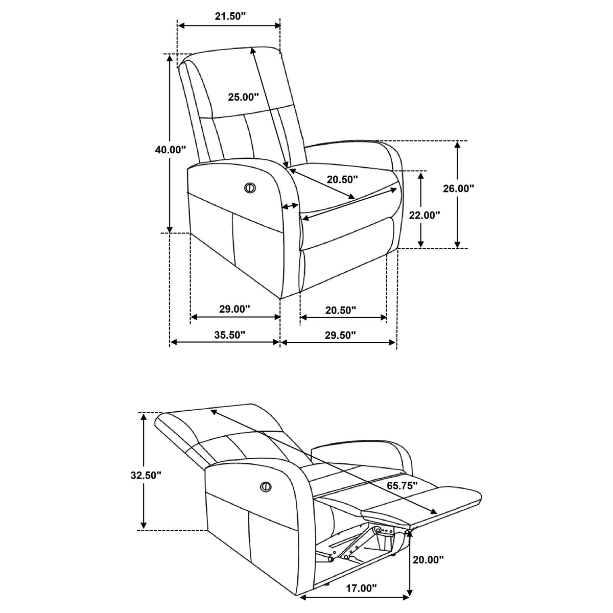 Grant Upholstered Power Recliner Chair - Grey Faux Leather