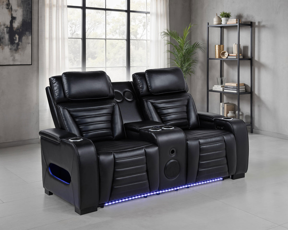 Zuma Dual Power Reclining Loveseat with Bluetooth and Storage Black