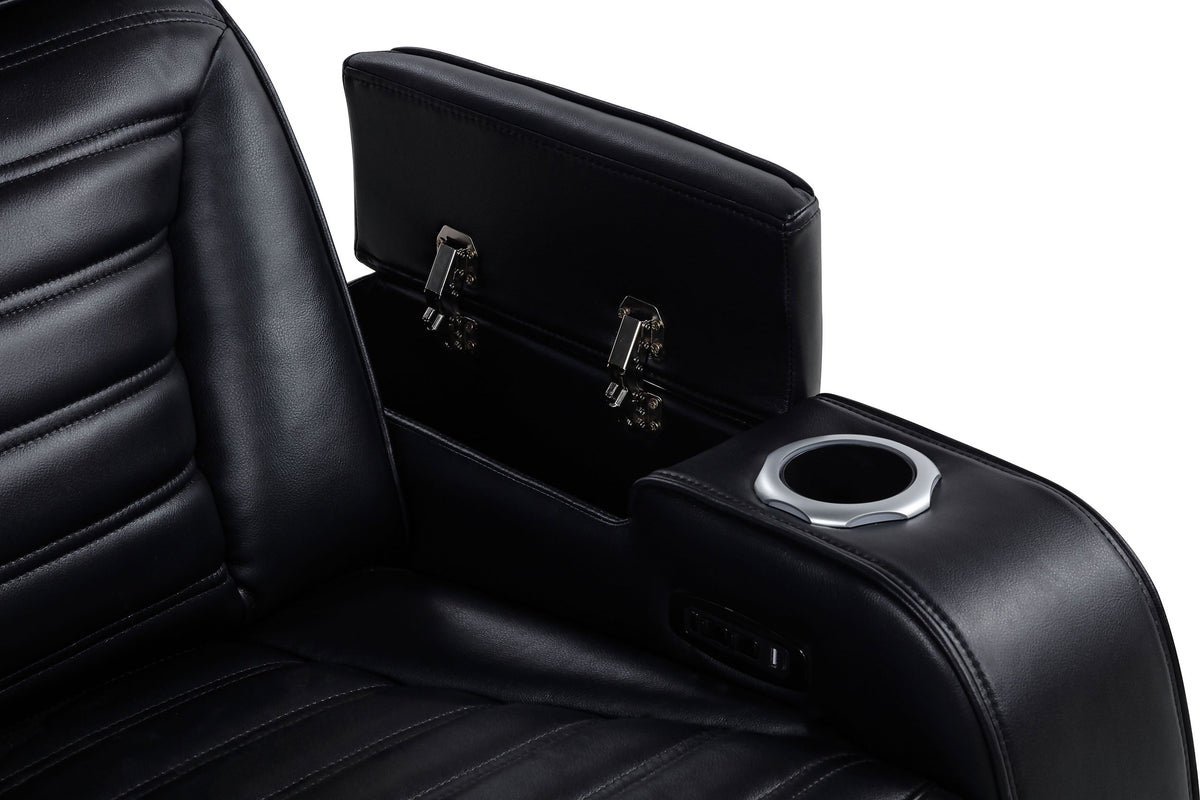 Zuma Dual Power Reclining Loveseat with Bluetooth and Storage Black
