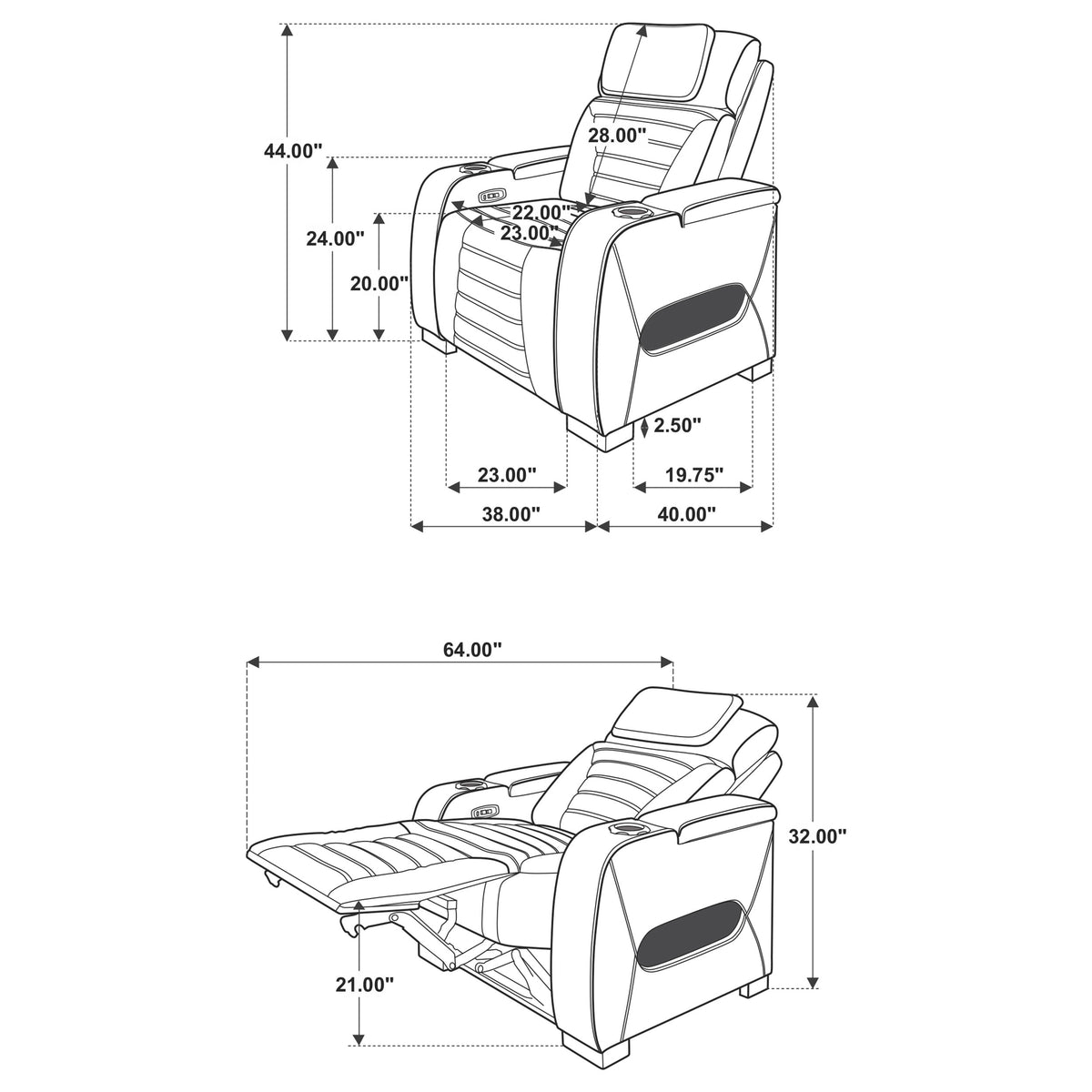 Zuma Dual Power Recliner with Cupholder Storage and LED Lighting Black