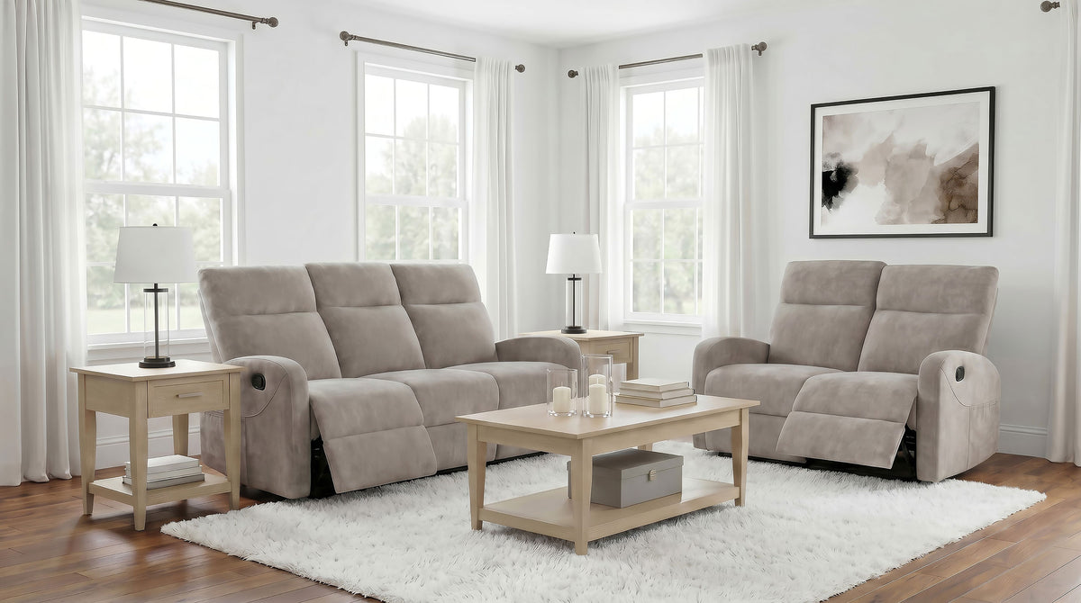 Hamilton 2-piece Chenille Manual Reclining Sofa Set - Sand