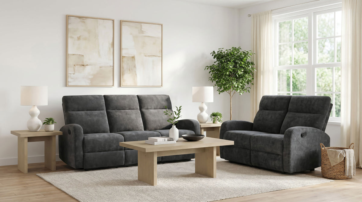 Hamilton 2-piece Chenille Manual Reclining Sofa Set - Charcoal Grey