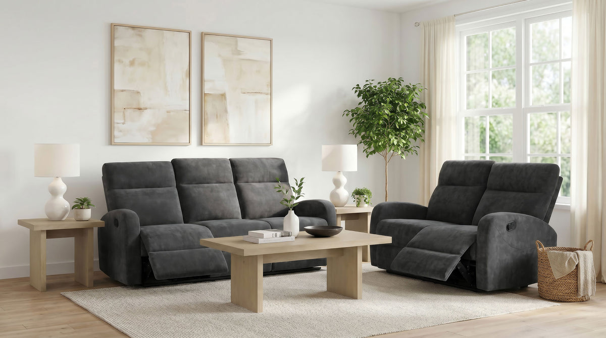 Hamilton 2-piece Chenille Manual Reclining Sofa Set - Charcoal Grey