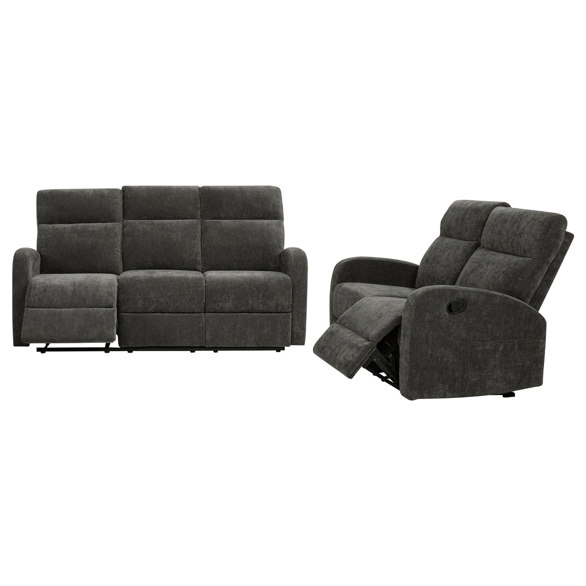 Hamilton 2-piece Chenille Manual Reclining Sofa Set - Charcoal Grey
