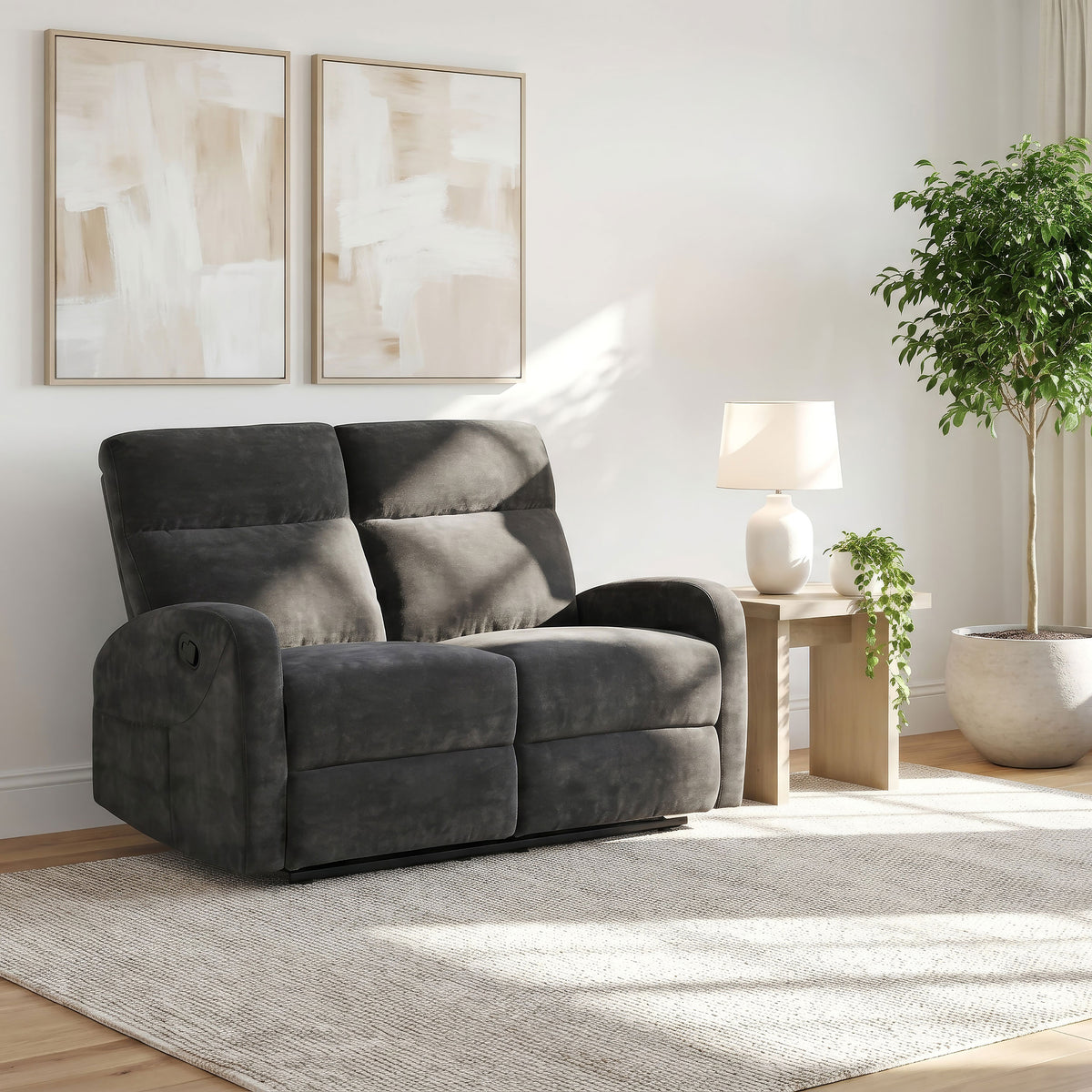 Hamilton Chenille Manual Reclining Loveseat - Charcoal Grey