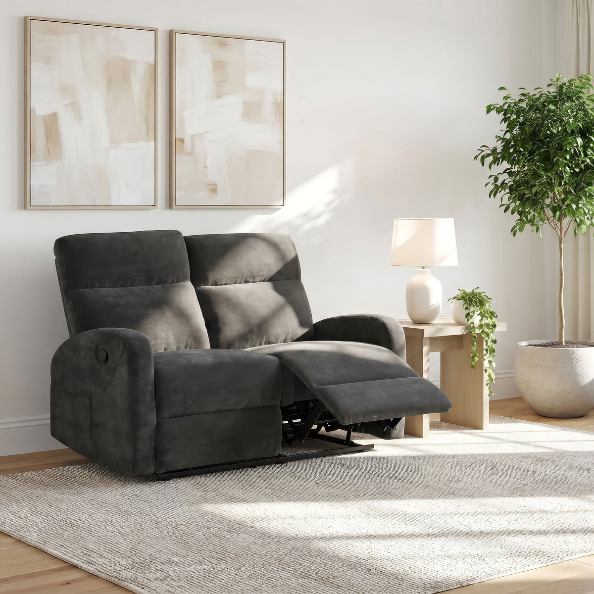 Hamilton Chenille Manual Reclining Loveseat - Charcoal Grey