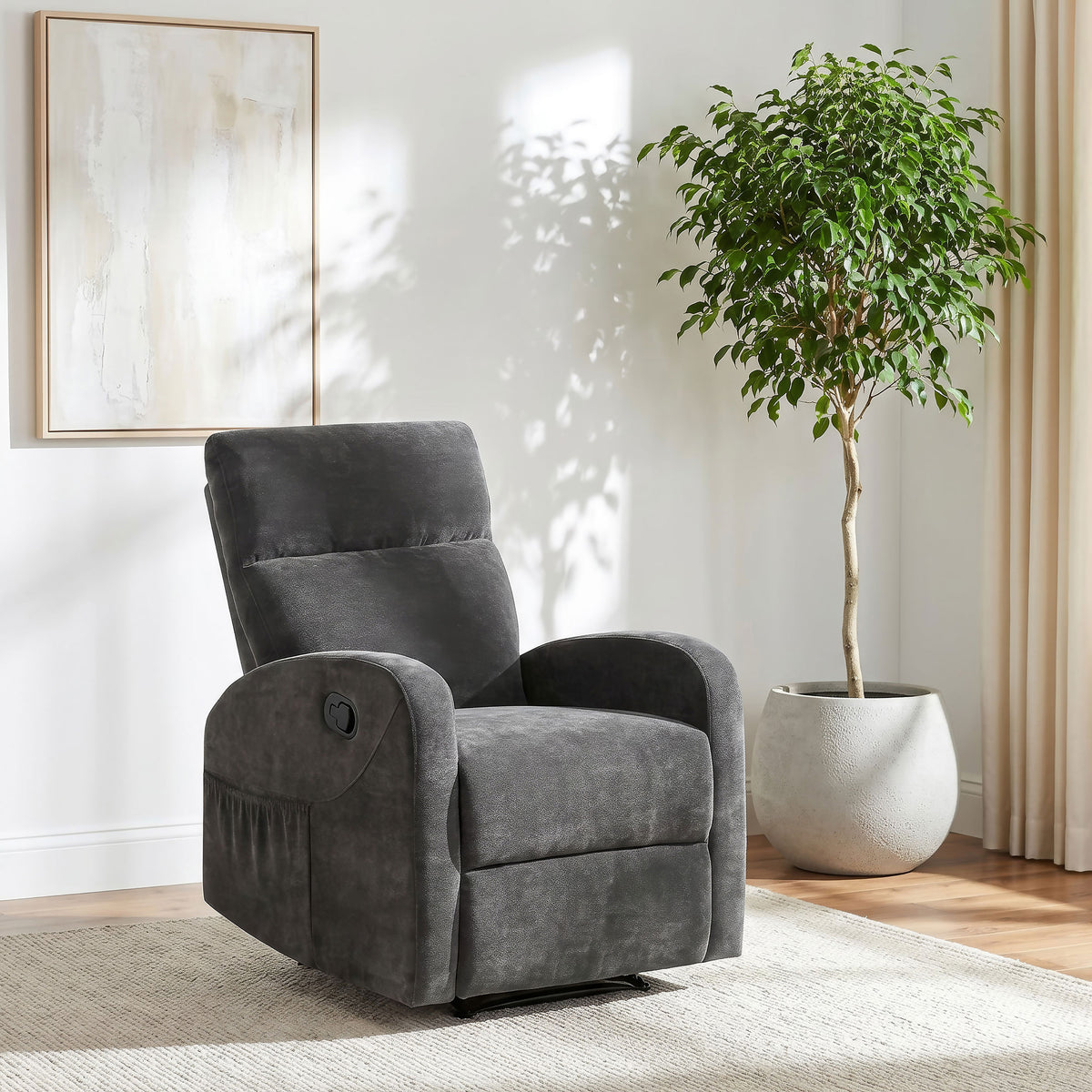 Hamilton Chenille Manual Recliner - Charcoal Grey