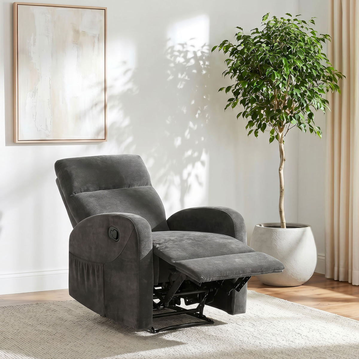 Hamilton Chenille Manual Recliner - Charcoal Grey