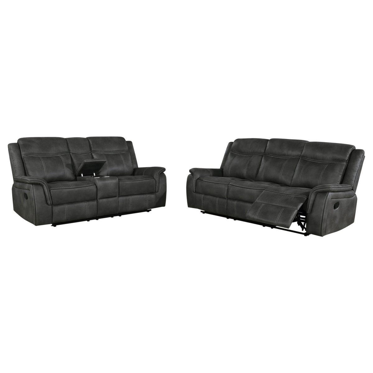 Lawrence 2-piece Upholstered Reclining Sofa Set Charcoal