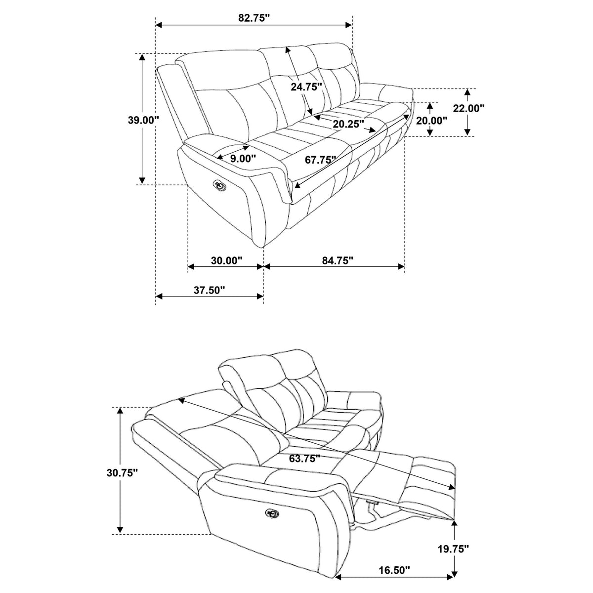 Lawrence 2-piece Upholstered Reclining Sofa Set Charcoal