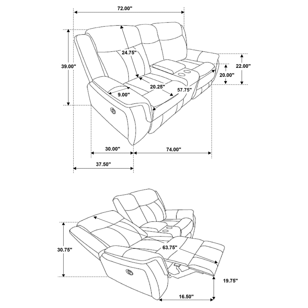 Lawrence 2-piece Upholstered Reclining Sofa Set Charcoal