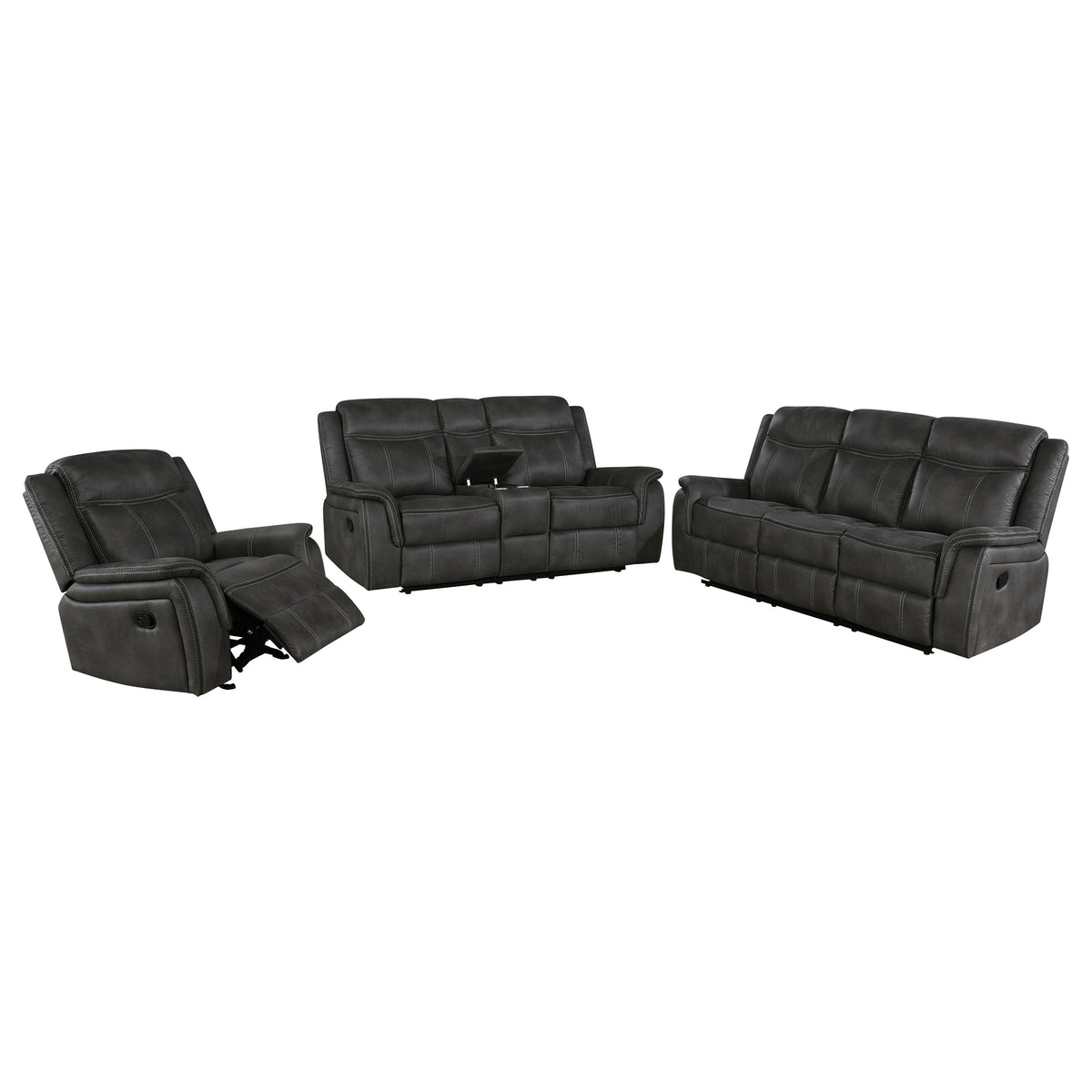 Lawrence 3-piece Upholstered Reclining Sofa Set Charcoal
