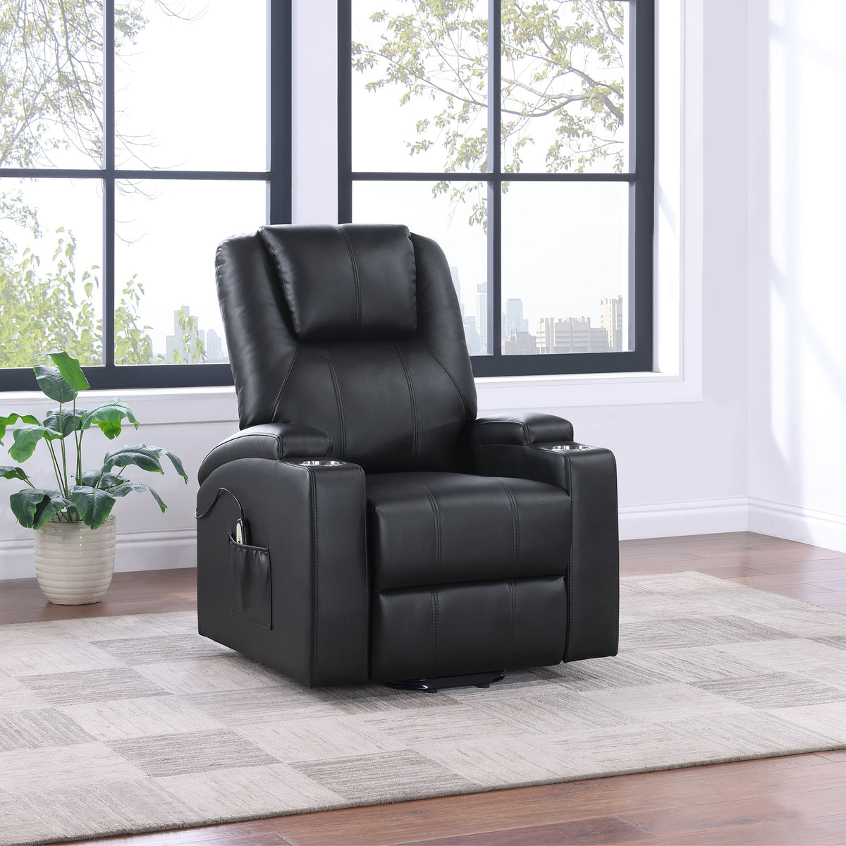 Armstrong Channel-Stitched Faux Leather Power Lift Massage Recliner - Espresso