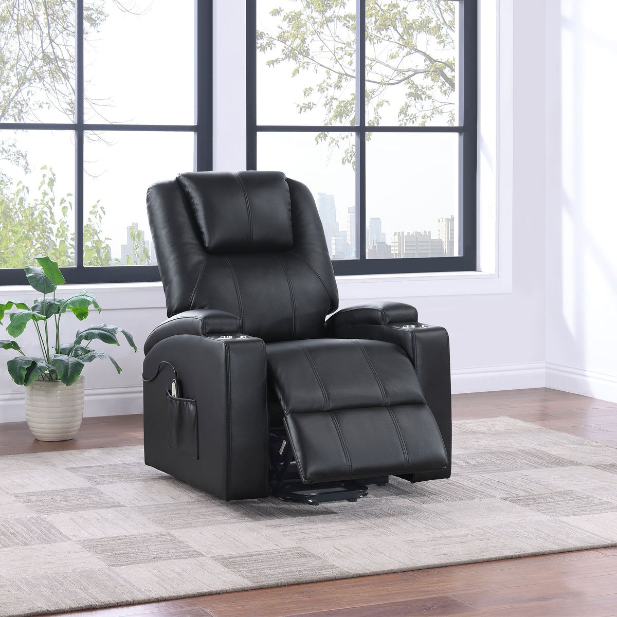 Armstrong Channel-Stitched Faux Leather Power Lift Massage Recliner - Espresso