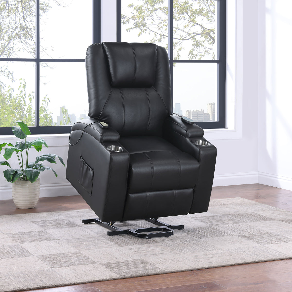 Armstrong Channel-Stitched Faux Leather Power Lift Massage Recliner - Espresso