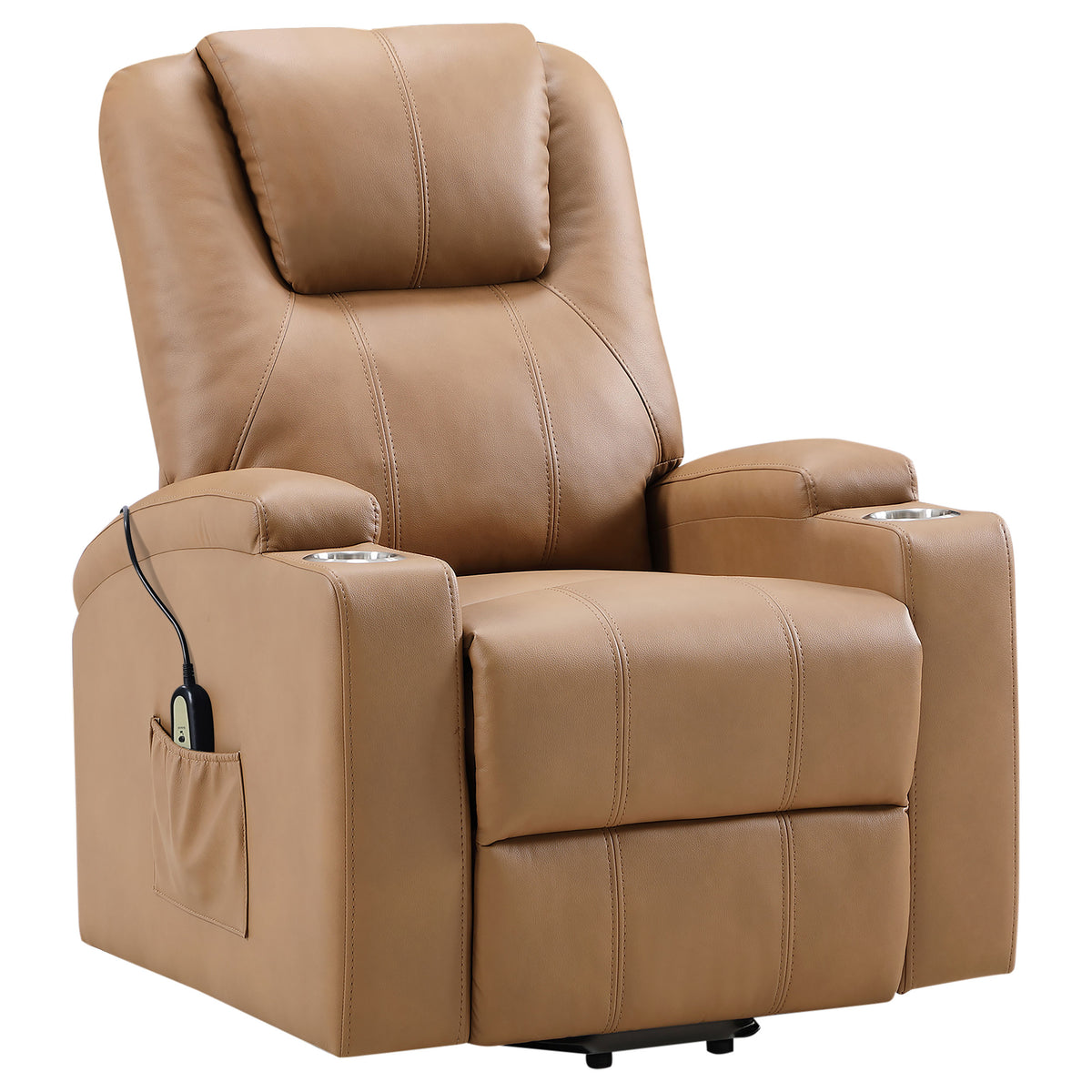 Armstrong Channel-Stitched Faux Leather Power Lift Massage Recliner - Camel