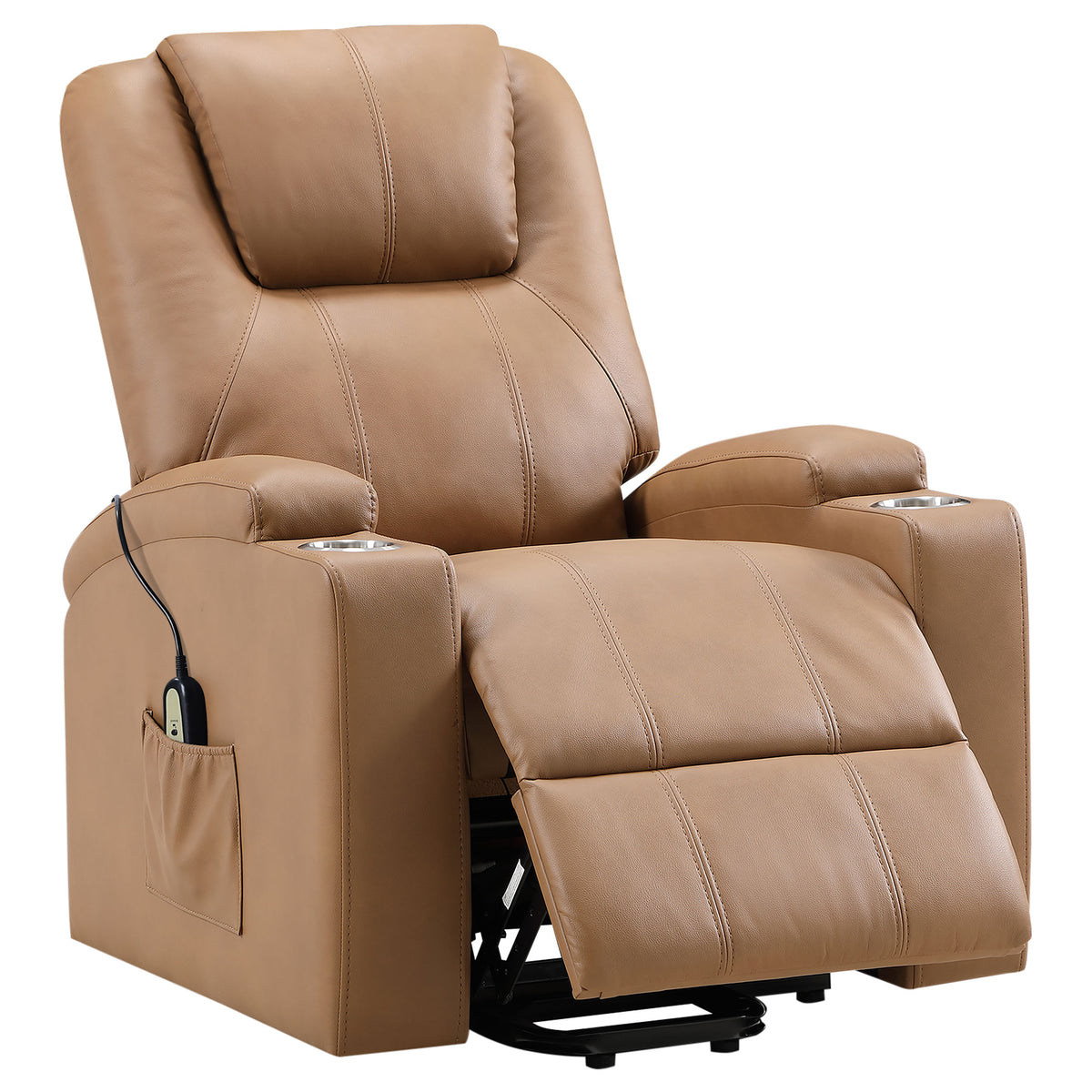 Armstrong Channel-Stitched Faux Leather Power Lift Massage Recliner - Camel