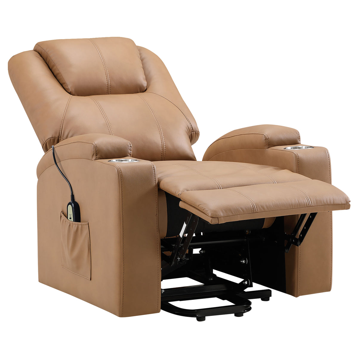 Armstrong Channel-Stitched Faux Leather Power Lift Massage Recliner - Camel