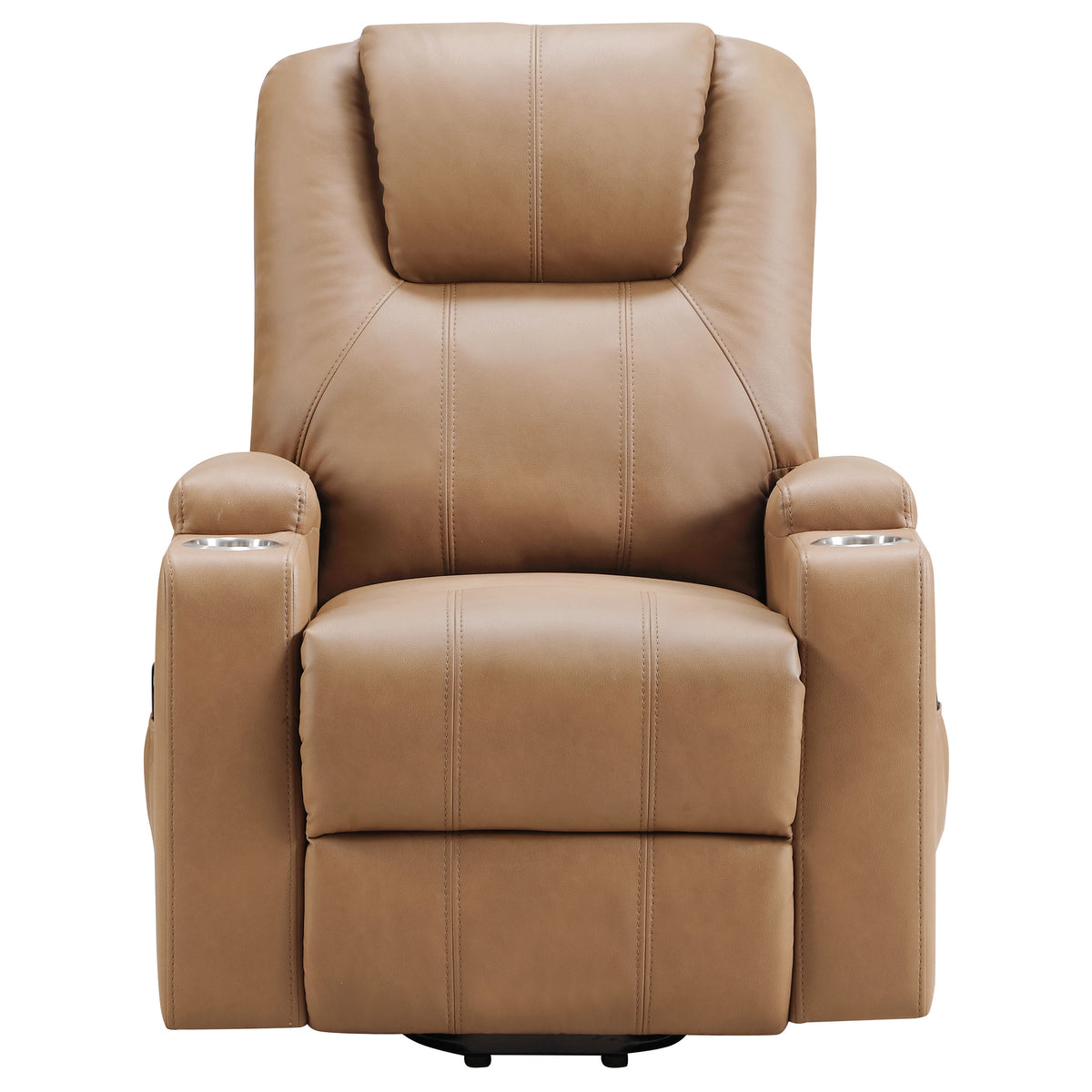 Armstrong Channel-Stitched Faux Leather Power Lift Massage Recliner - Camel