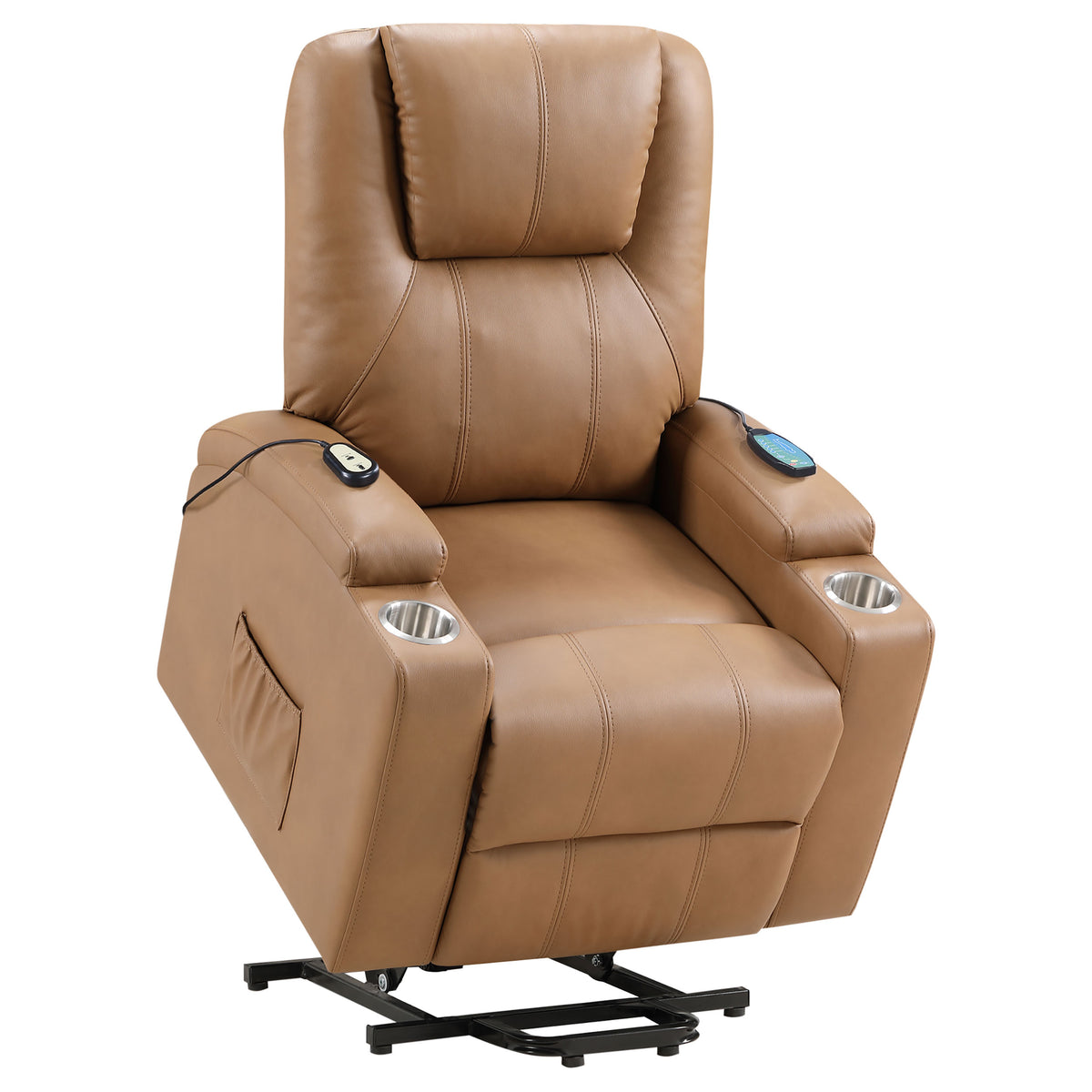 Armstrong Channel-Stitched Faux Leather Power Lift Massage Recliner - Camel