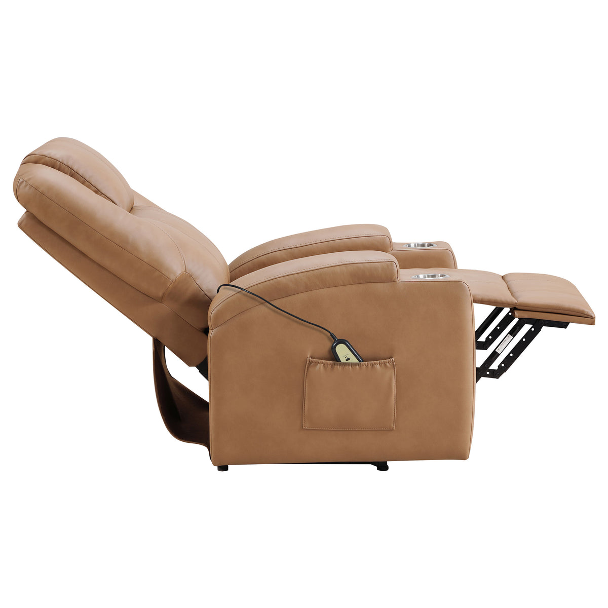 Armstrong Channel-Stitched Faux Leather Power Lift Massage Recliner - Camel