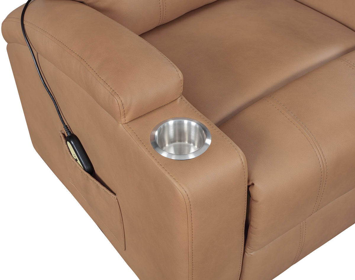 Armstrong Channel-Stitched Faux Leather Power Lift Massage Recliner - Camel