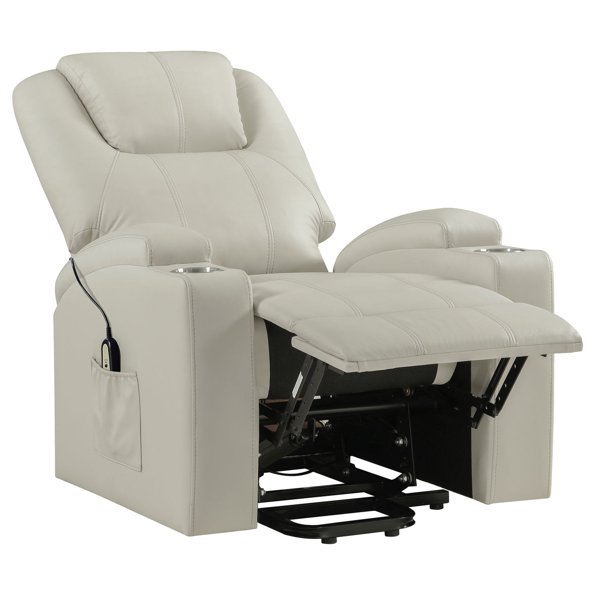 Armstrong Channel-Stitched Faux Leather Power Lift Massage Recliner - Ivory