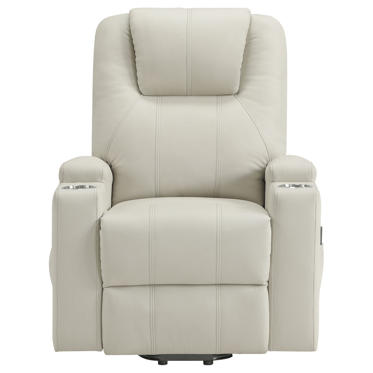 Armstrong Channel-Stitched Faux Leather Power Lift Massage Recliner - Ivory