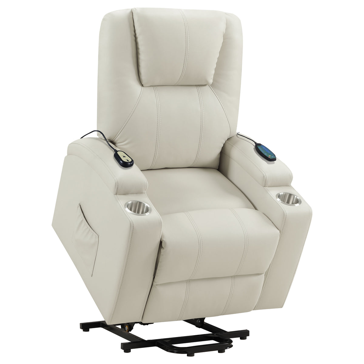 Armstrong Channel-Stitched Faux Leather Power Lift Massage Recliner - Ivory