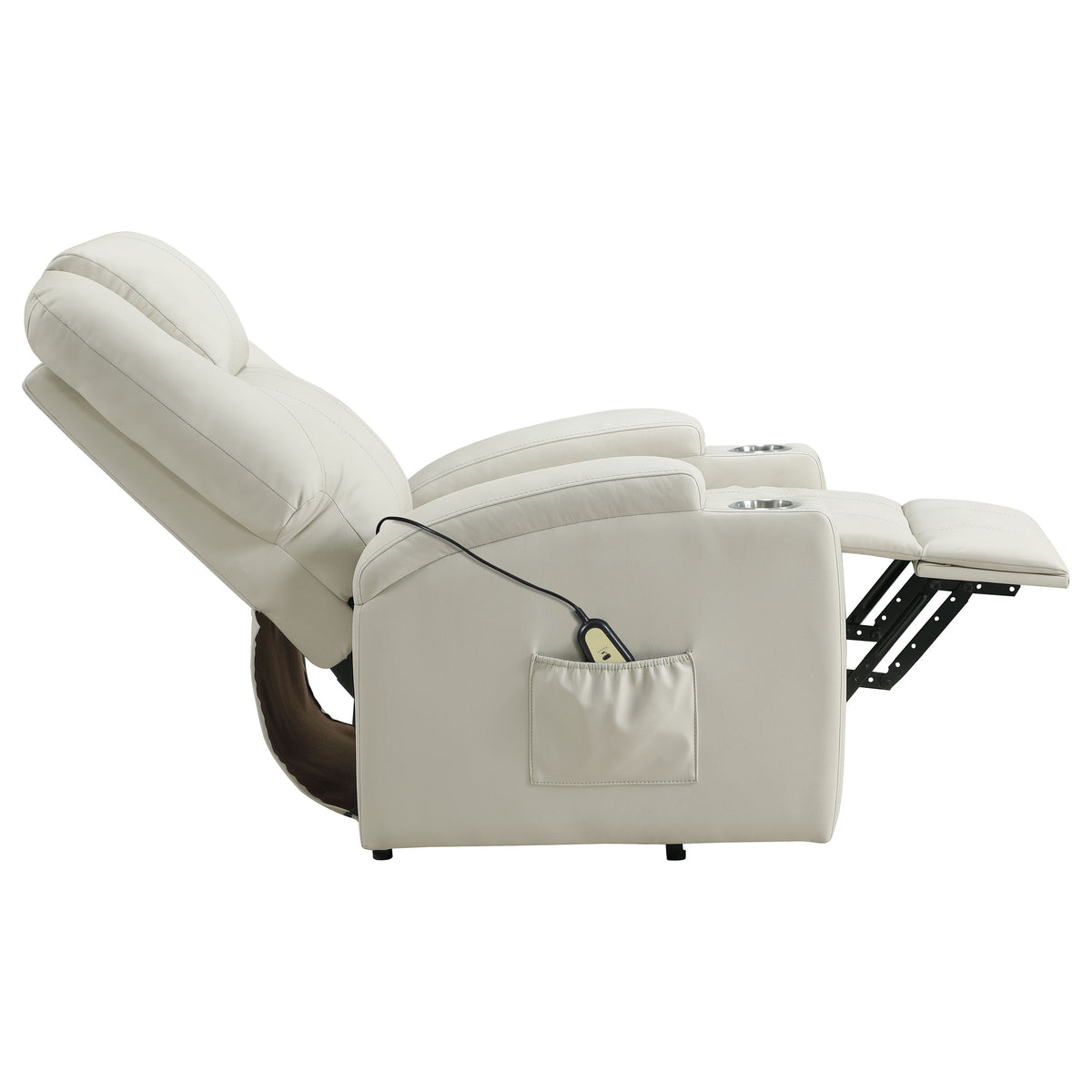 Armstrong Channel-Stitched Faux Leather Power Lift Massage Recliner - Ivory