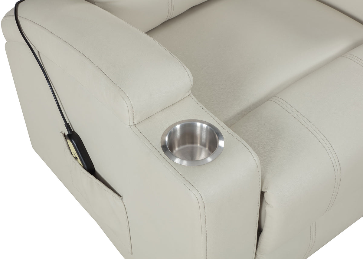 Armstrong Channel-Stitched Faux Leather Power Lift Massage Recliner - Ivory