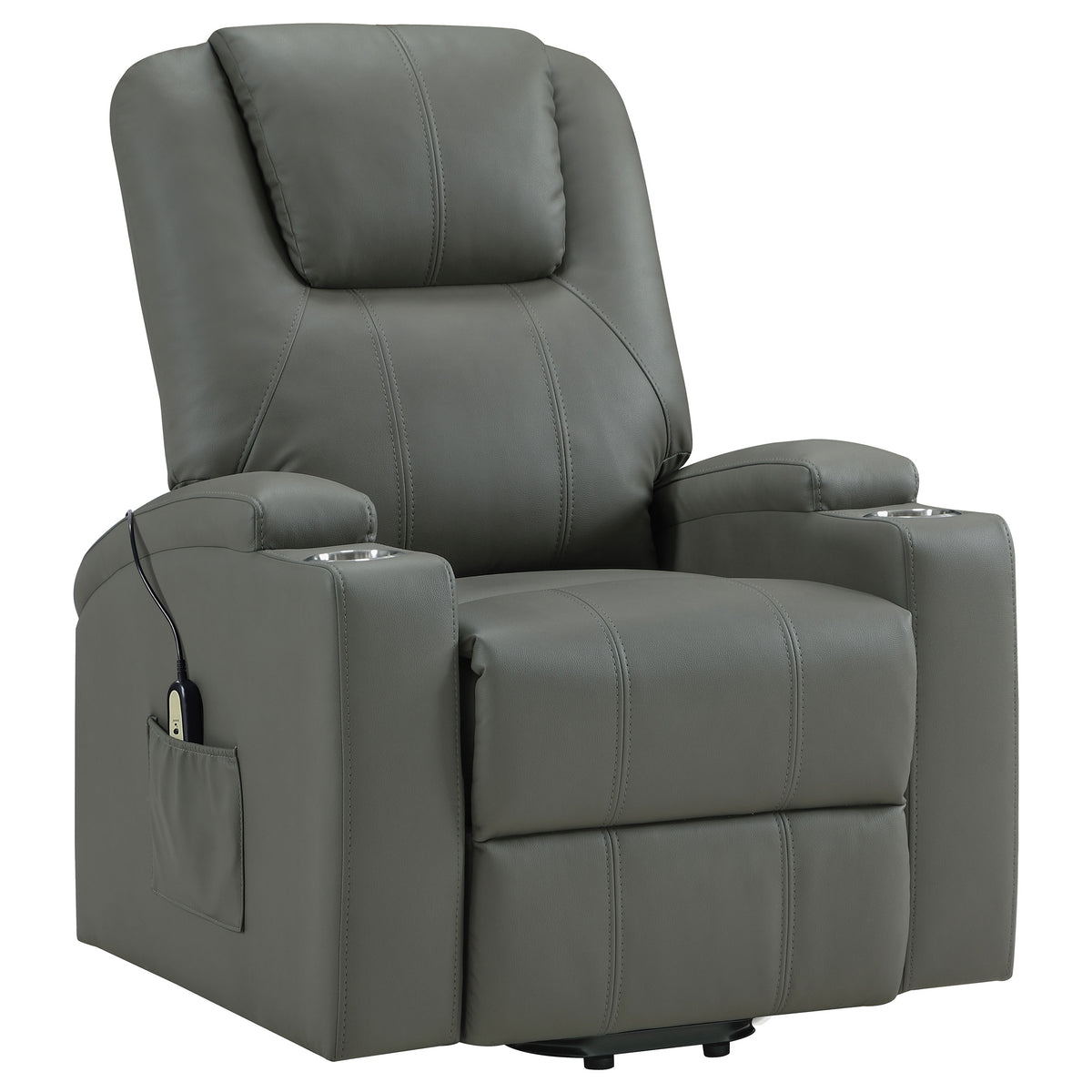 Armstrong Channel-Stitched Faux Leather Power Lift Massage Recliner - Grey