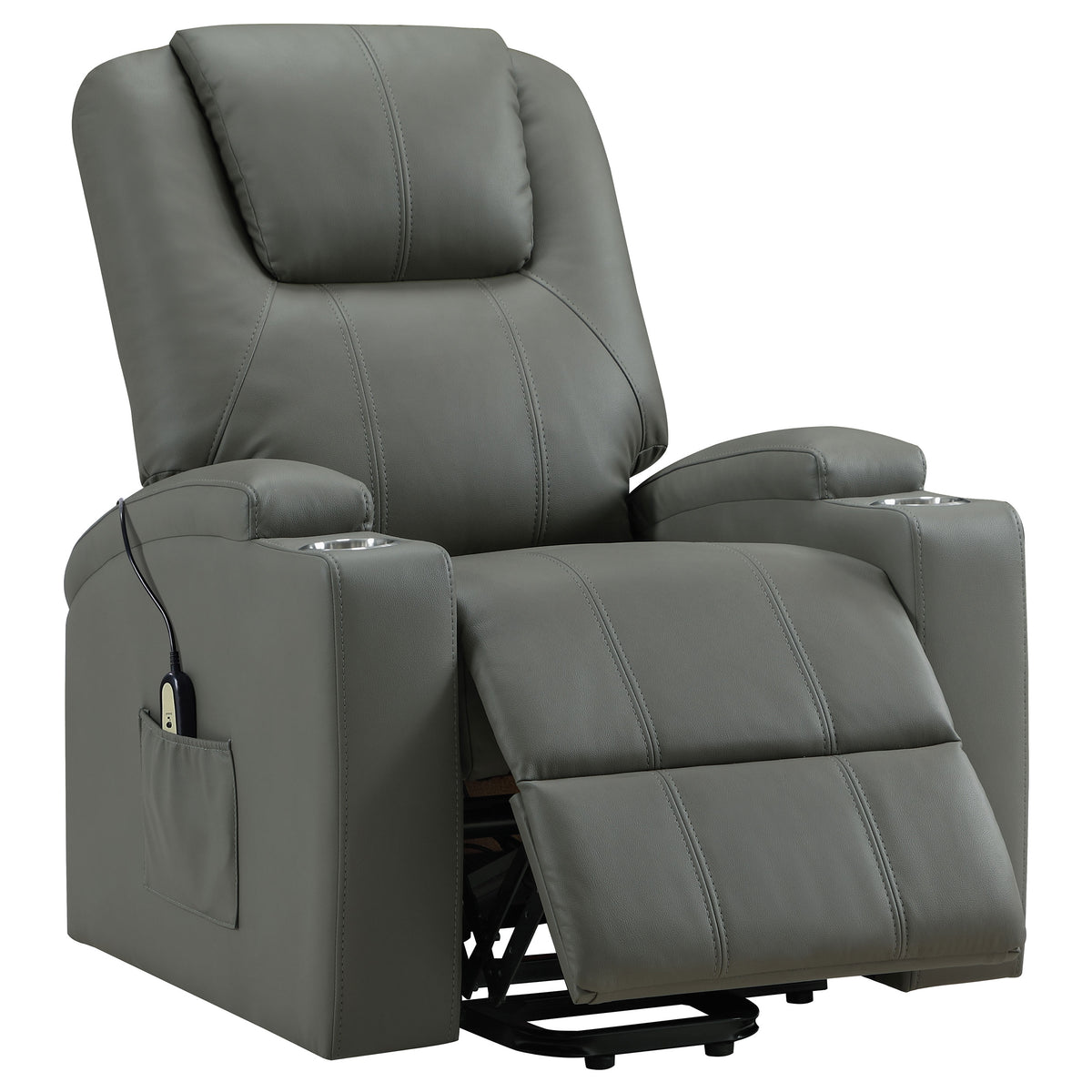 Armstrong Channel-Stitched Faux Leather Power Lift Massage Recliner - Grey