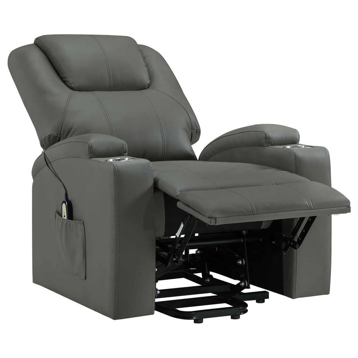Armstrong Channel-Stitched Faux Leather Power Lift Massage Recliner - Grey