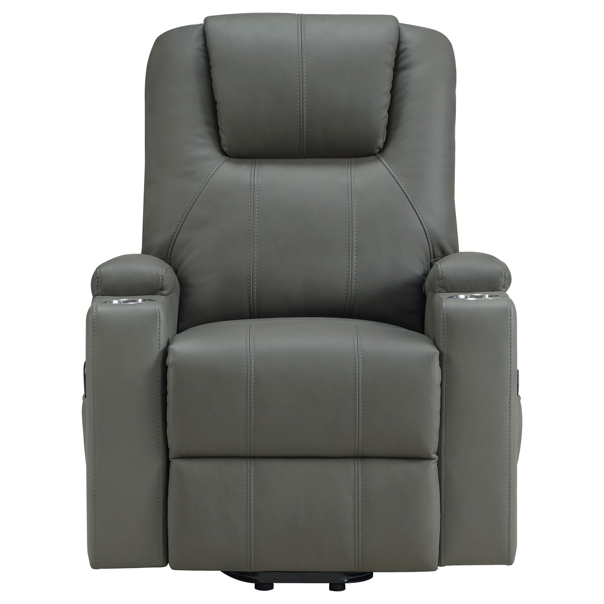 Armstrong Channel-Stitched Faux Leather Power Lift Massage Recliner - Grey